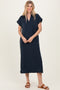 Navy Collared Short Sleeve Midi Dress