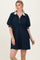 Navy Half Zip Puff Sleeve Mini Dress