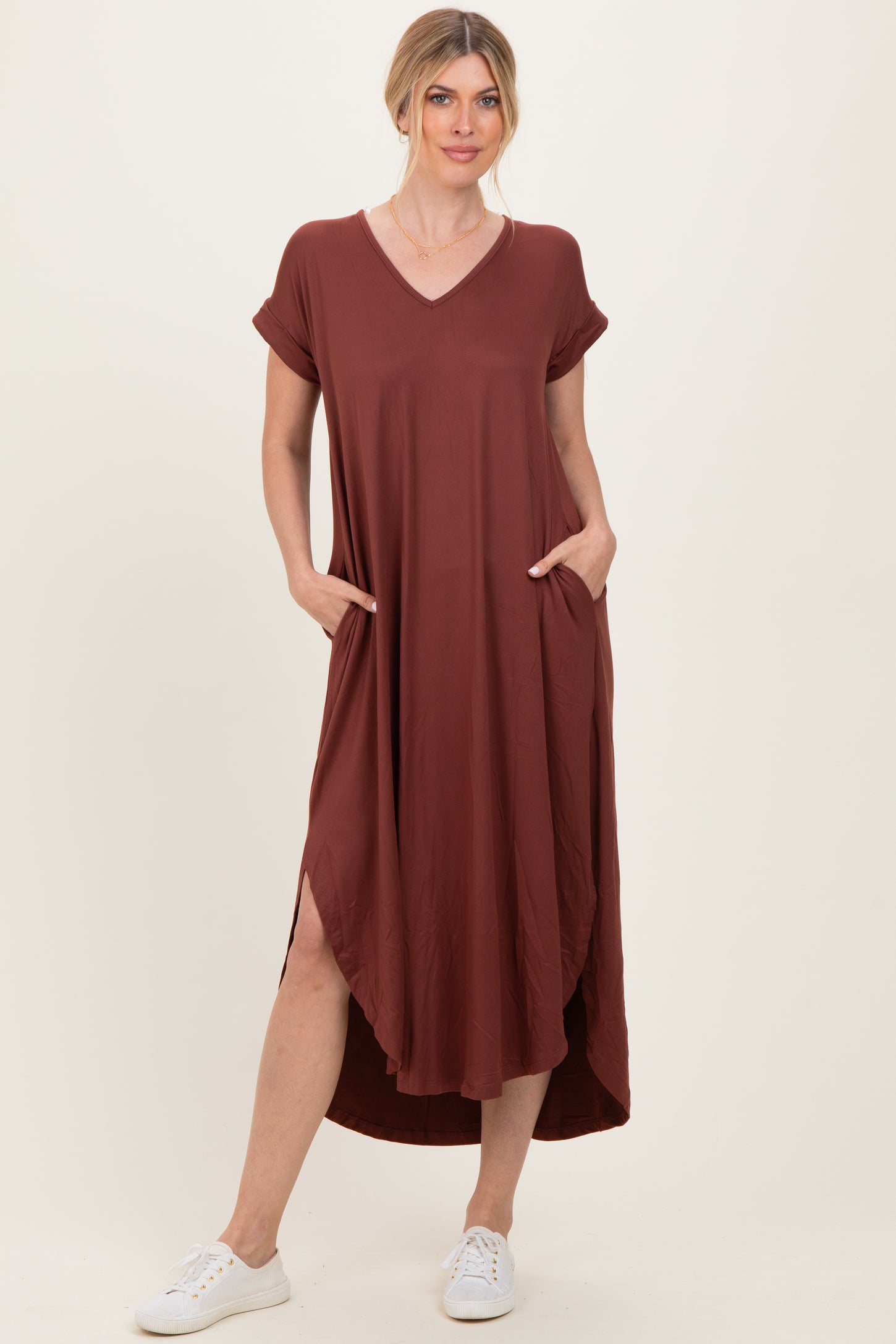 Chocolate Side Slit Maxi Dress