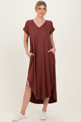 Chocolate Side Slit Maxi Dress
