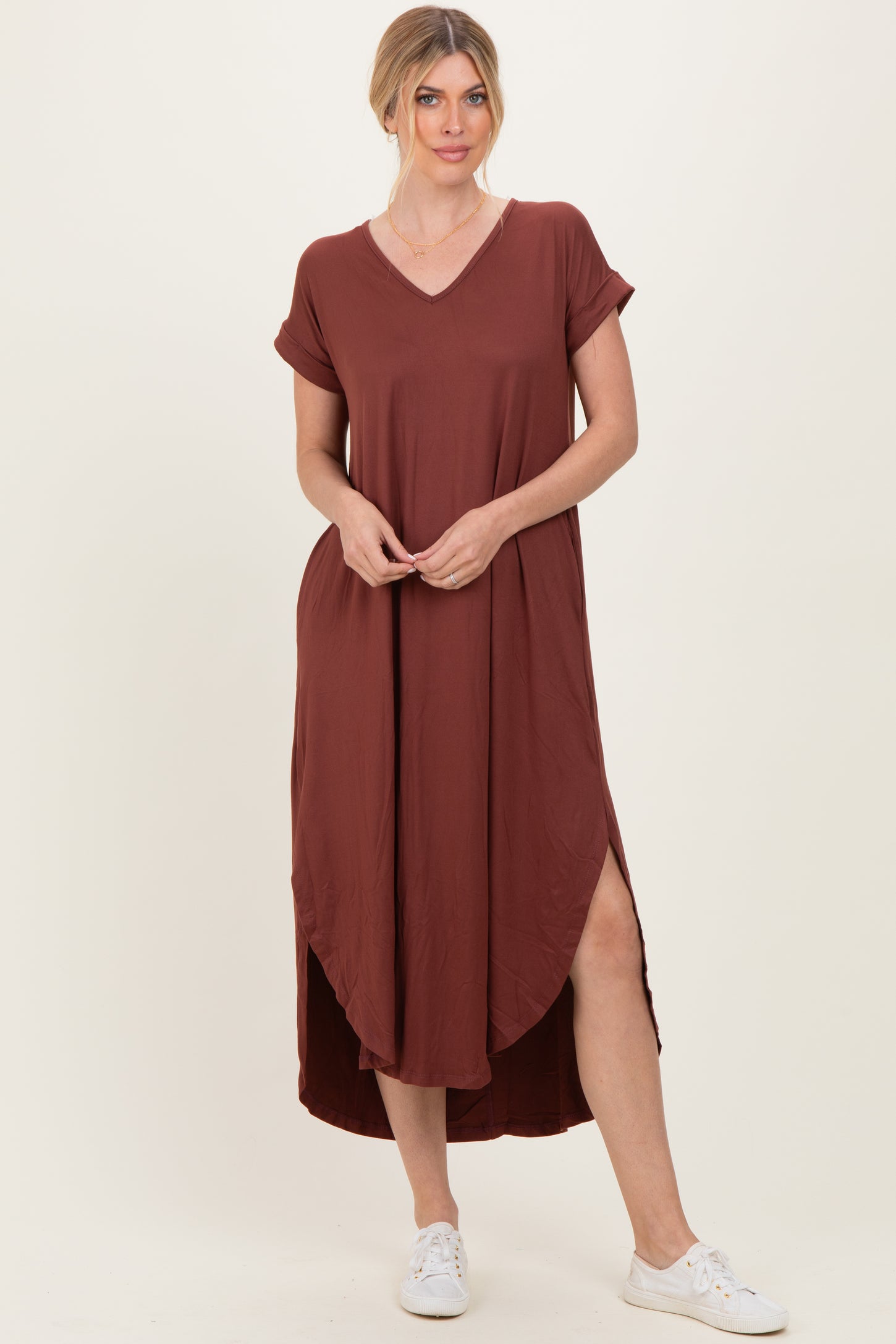 Chocolate Side Slit Maxi Dress