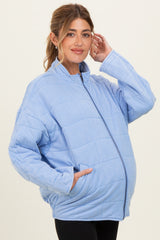 Sky Blue Oversized Quilted Maternity Jacket