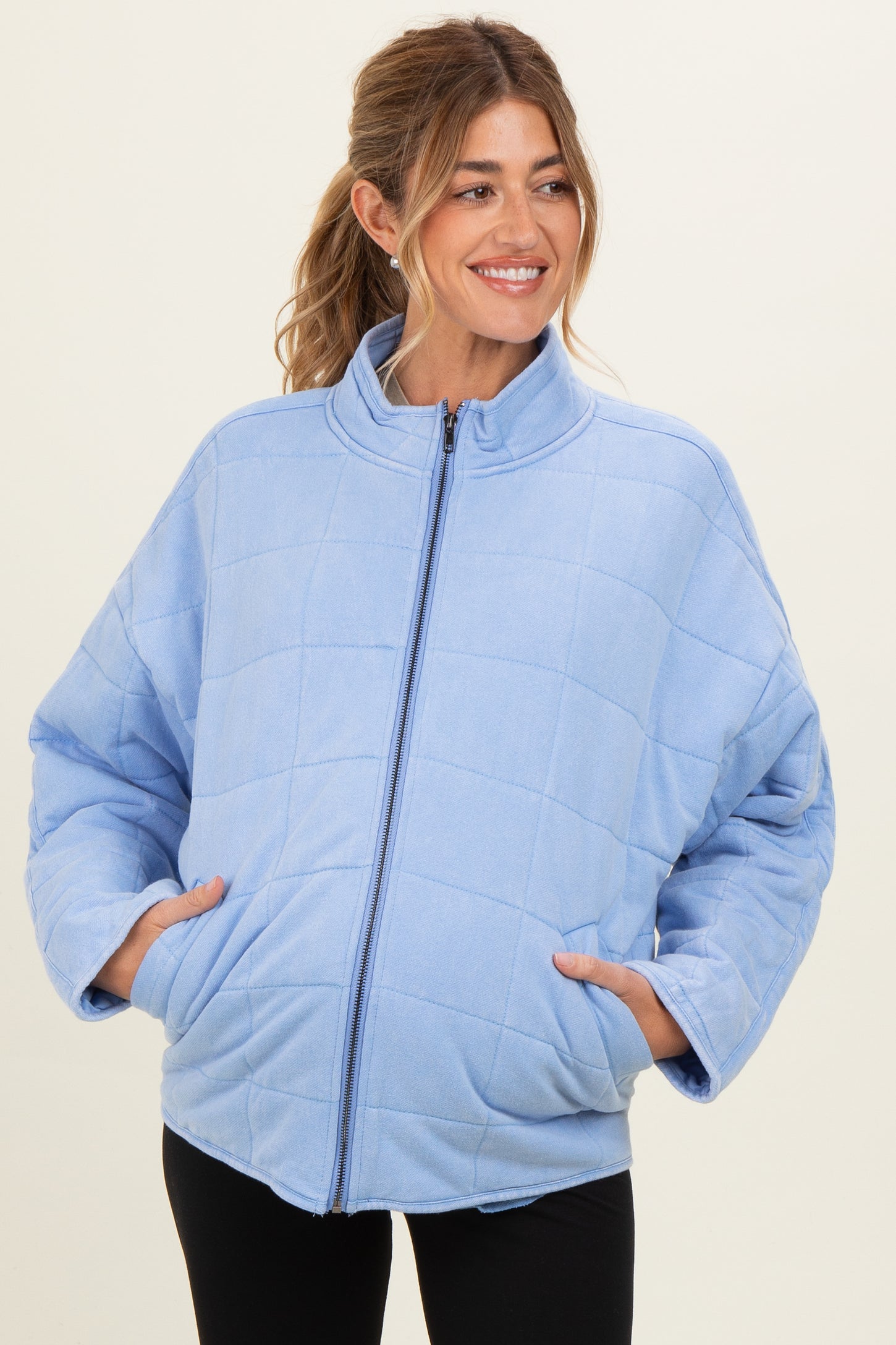 Sky Blue Oversized Quilted Maternity Jacket
