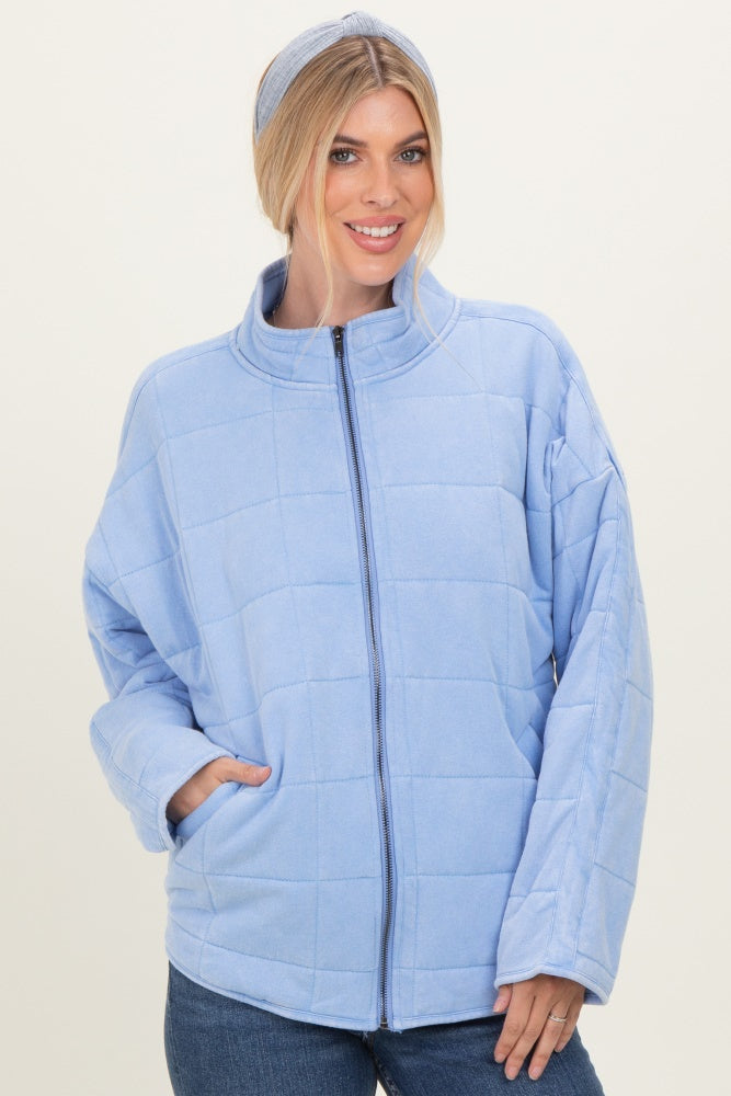 Sky Blue Oversized Quilted Jacket