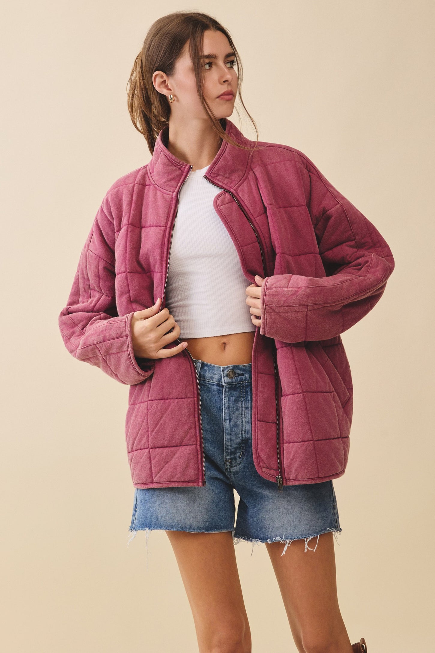 Raspberry Oversized Quilted Jacket