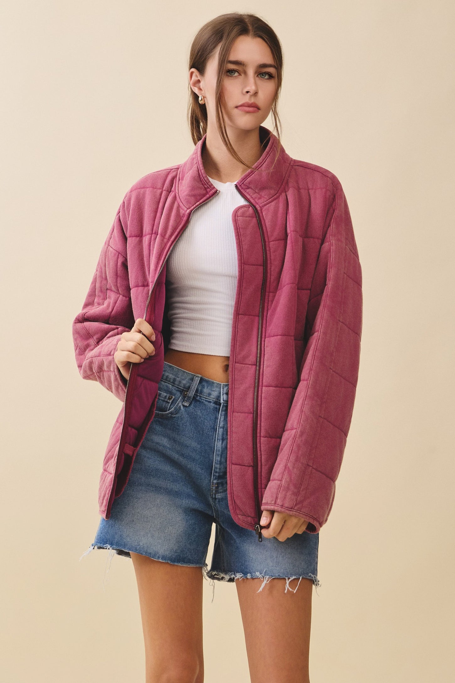 Raspberry Oversized Quilted Jacket