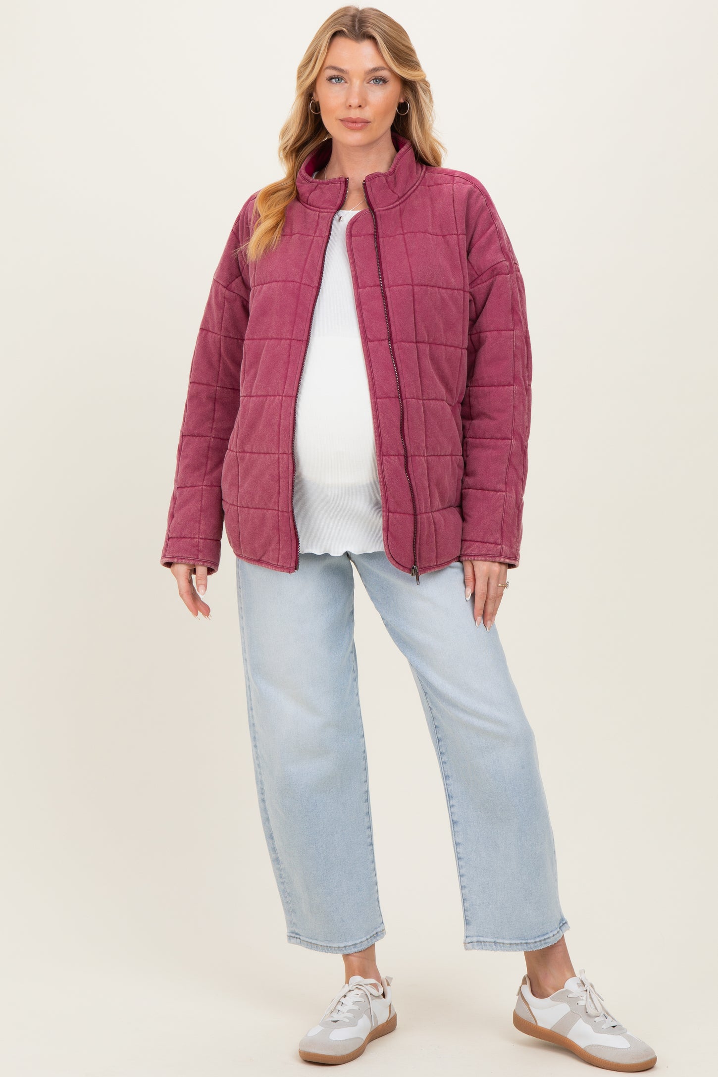 Raspberry Oversized Quilted Maternity Jacket