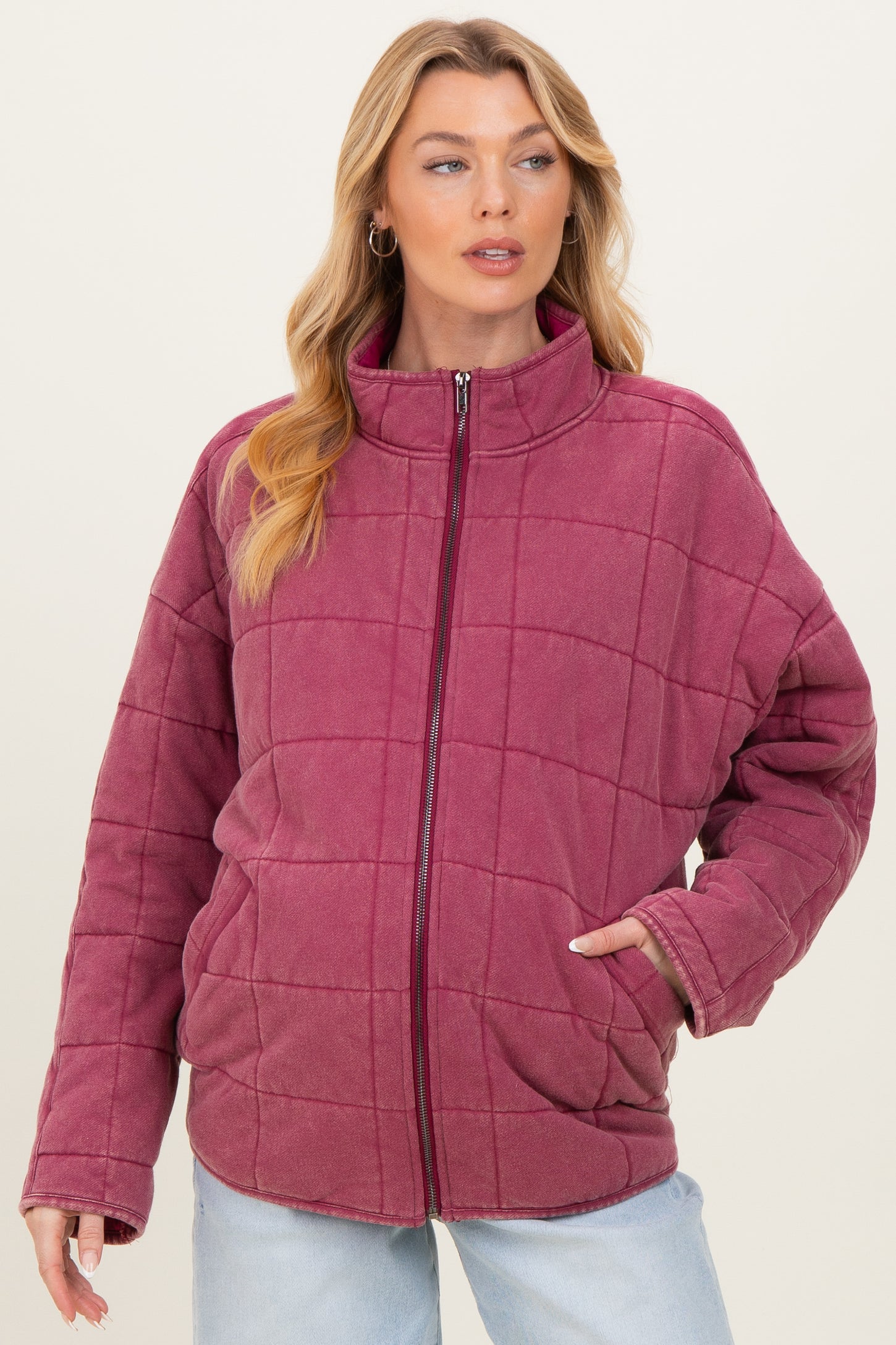 Raspberry Oversized Quilted Maternity Jacket