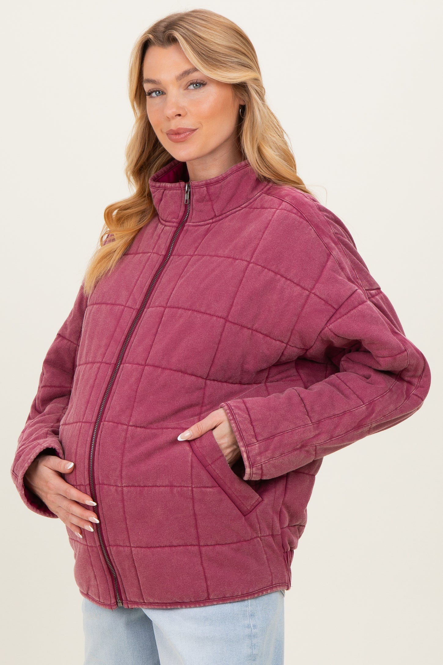 Raspberry Oversized Quilted Maternity Jacket