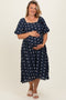 Navy Blue Floral Embroidered Short Sleeve Maternity Plus Dress