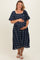 Navy Blue Floral Embroidered Short Sleeve Maternity Plus Dress