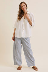 Ocean Blue Striped Cotton Barrel Leg Pants