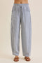 Ocean Blue Striped Cotton Barrel Leg Pants