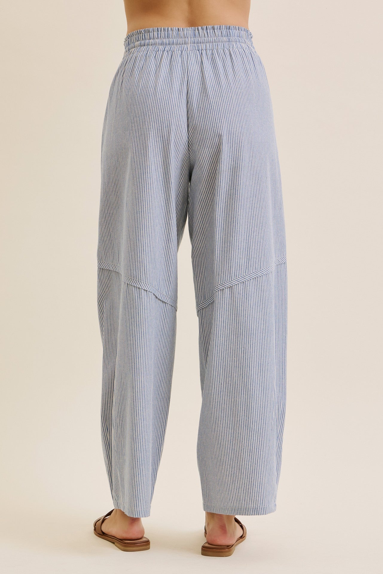 Ocean Blue Striped Cotton Barrel Leg Pants