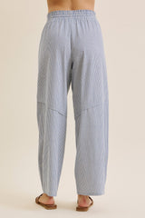 Ocean Blue Striped Cotton Barrel Leg Pants