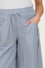 Ocean Blue Striped Cotton Barrel Leg Maternity Pants