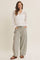 Olive Green Striped Cotton Barrel Leg Pants
