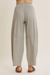 Olive Green Striped Cotton Barrel Leg Pants