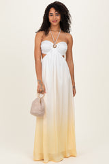 Yellow Ombre Satin Halter Cutout Maxi Dress