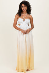 Yellow Ombre Satin Halter Cutout Maxi Dress