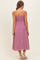 Pink Plaid Front Tie Sleeveless Maxi Dress