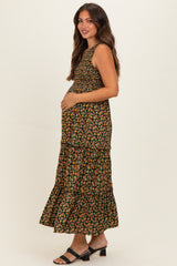 Multicolor Floral Smocked Sleeveless Tiered Maternity Maxi Dress