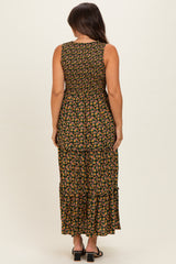 Multicolor Floral Smocked Sleeveless Tiered Maternity Maxi Dress