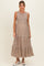 Beige Floral Smocked Sleeveless Tiered Maternity Maxi Dress
