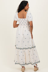 Buttercream Smocked Embroidered Floral Maternity Maxi Dress