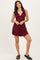 Dark Burgundy Ribbed Scallop Hem Swim Dress