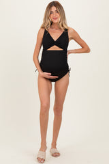 Black Twist Front Cutout Maternity One Piece Swimsuit