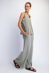 Sage Button Detail Tank Wide Leg Pant Set
