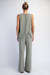 Sage Button Detail Tank Wide Leg Pant Set