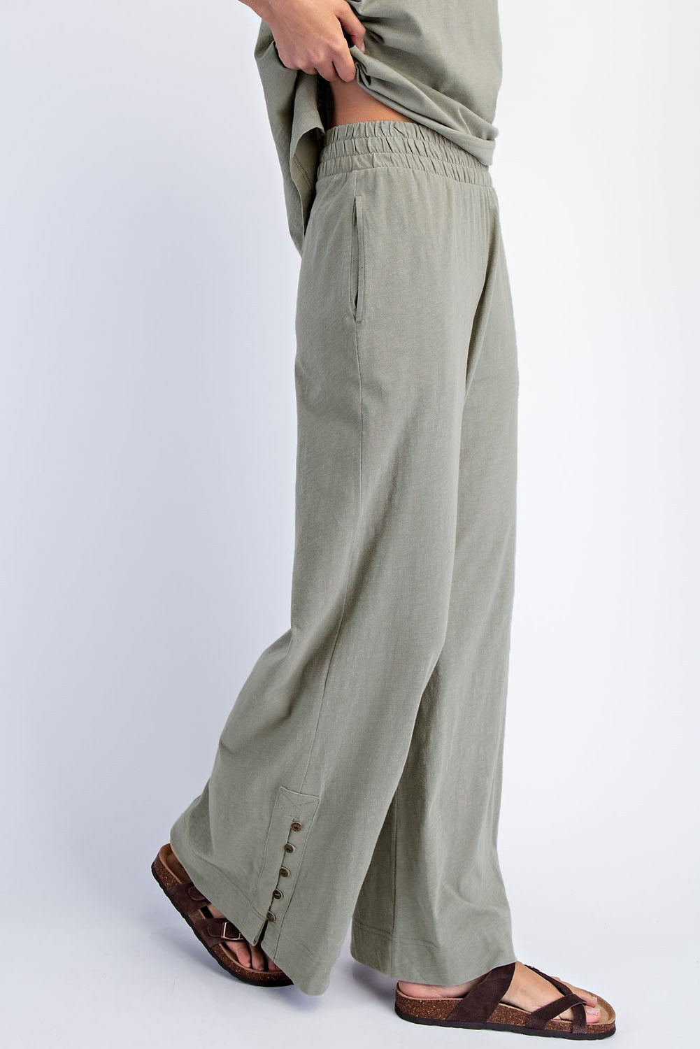 Sage Button Detail Tank Wide Leg Pant Set