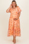 Coral Floral Puff Sleeve Maternity Plus Maxi Dress