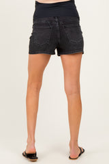 Black Classic Hem Maternity Denim Shorts