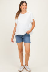 Medium Denim Slit Hem Denim Maternity Shorts