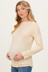 Light Yellow Long Sleeve Floral Print Maternity Top