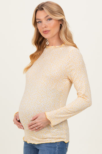 Light Yellow Long Sleeve Floral Print Maternity Top
