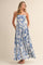 Blue Printed Linen A-Line Midi Dress