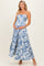 Blue Printed Linen A-Line Maternity Midi Dress