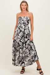 Black Printed Linen A-Line Maternity Midi Dress