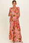 Pink Floral V-Neck Tiered Maternity Maxi Dress