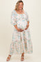 Ivory Floral Smocked 3/4 Sleeve Maternity Plus Maxi Dress