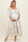 Ivory Floral Smocked 3/4 Sleeve Maternity Plus Maxi Dress