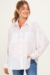 Pink Oversized Striped Button-Up Maternity Shirt