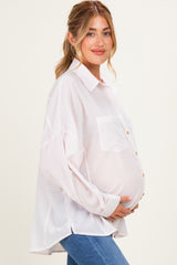 Pink Oversized Striped Button-Up Maternity Shirt