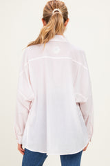 Pink Oversized Striped Button-Up Maternity Shirt