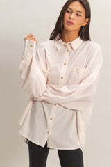 Pink Oversized Striped Button-Up Maternity Shirt