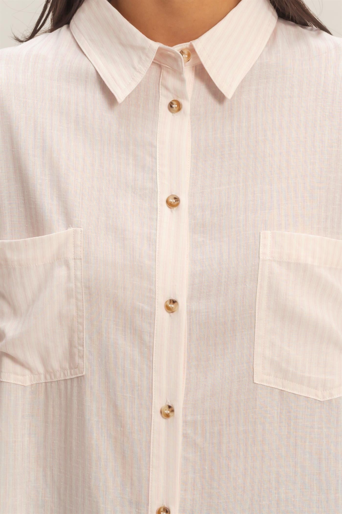 Pink Oversized Striped Button-Up Shirt